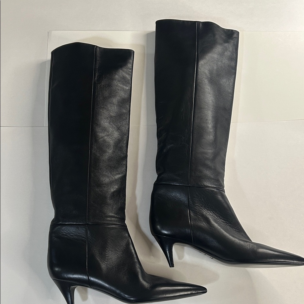 Saint Laurent Black Leather Knee-High Boots